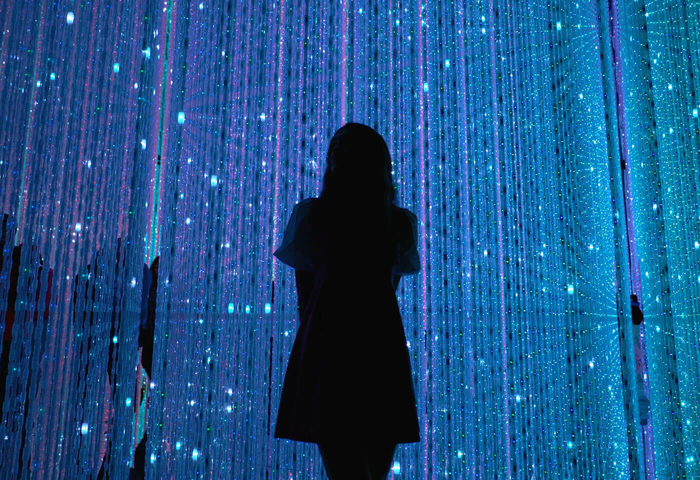 Image of model's silhouette with crystal curtains taken by Daniel Formosa using the Canon EOS R8